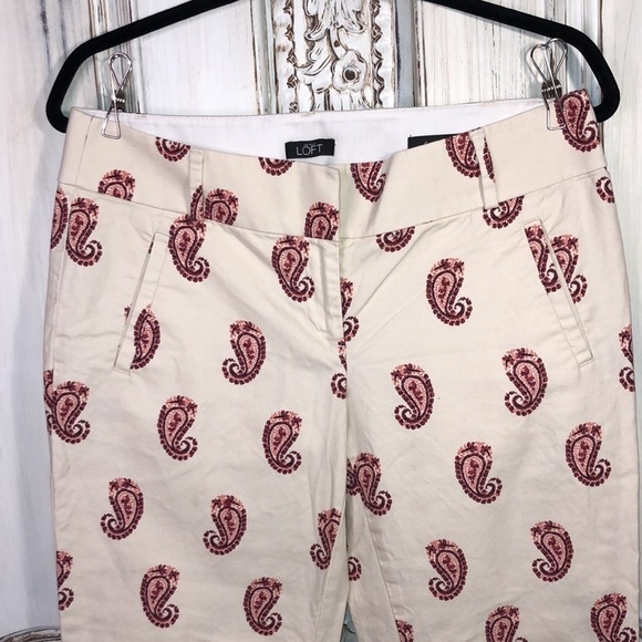 LOFT Ann Taylor Marisa Ankle Pink Paisley Print on Cream Straight Leg Pants - Picture 5 of 11